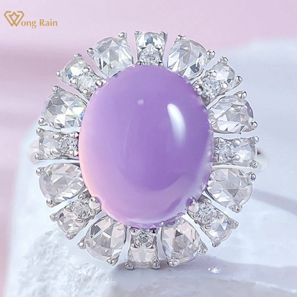 

Wong Rain 100% 925 Sterling Silver 10*12 MM Oval Jade High Carbon Diamond Gemstone Elegant Women Ring Fine Jewelry Wedding Gifts