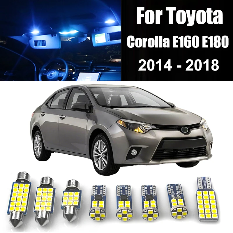

For Toyota Corolla 160 E180 2014 2015 2016 2017 2018 14pcs Car LED Bulbs Interior Dome Lamp Vanity Mirror Light Accessories
