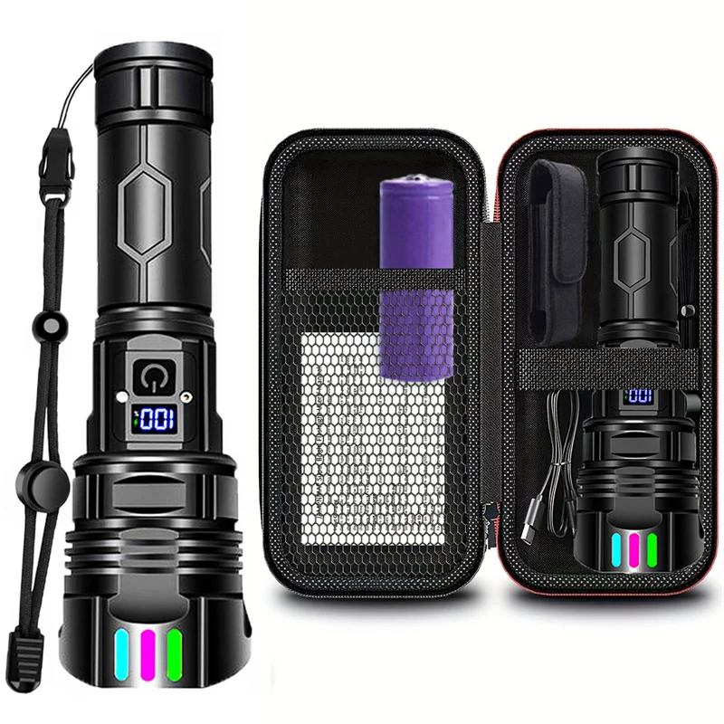 

Super Powerful Bright Flashlights High Lumens Rechargeable LED Flashlight Aluminum Alloy Torch With Gift Box For Camping Hiking