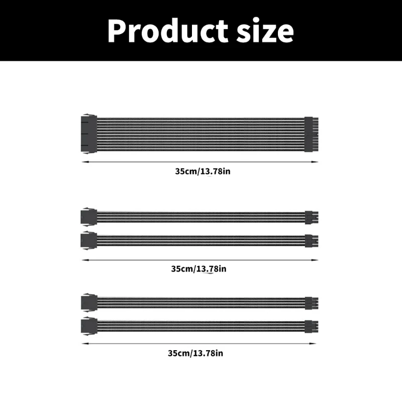 d'extension câble à manchon d'alimentation PC, 35CM ATX24Pin PCIE 8Pin CPU 4 + 4Pin