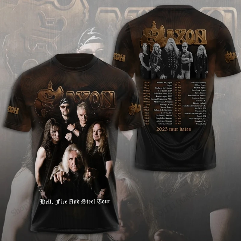 Kaus Gambar Cetak 3d Band Rock Saxon Kaus Lengan Pendek Fashion Wanita Pria Kaus Atasan Hip Hop Ukuran Besar Kaus Anak Pakaian Pria Logam