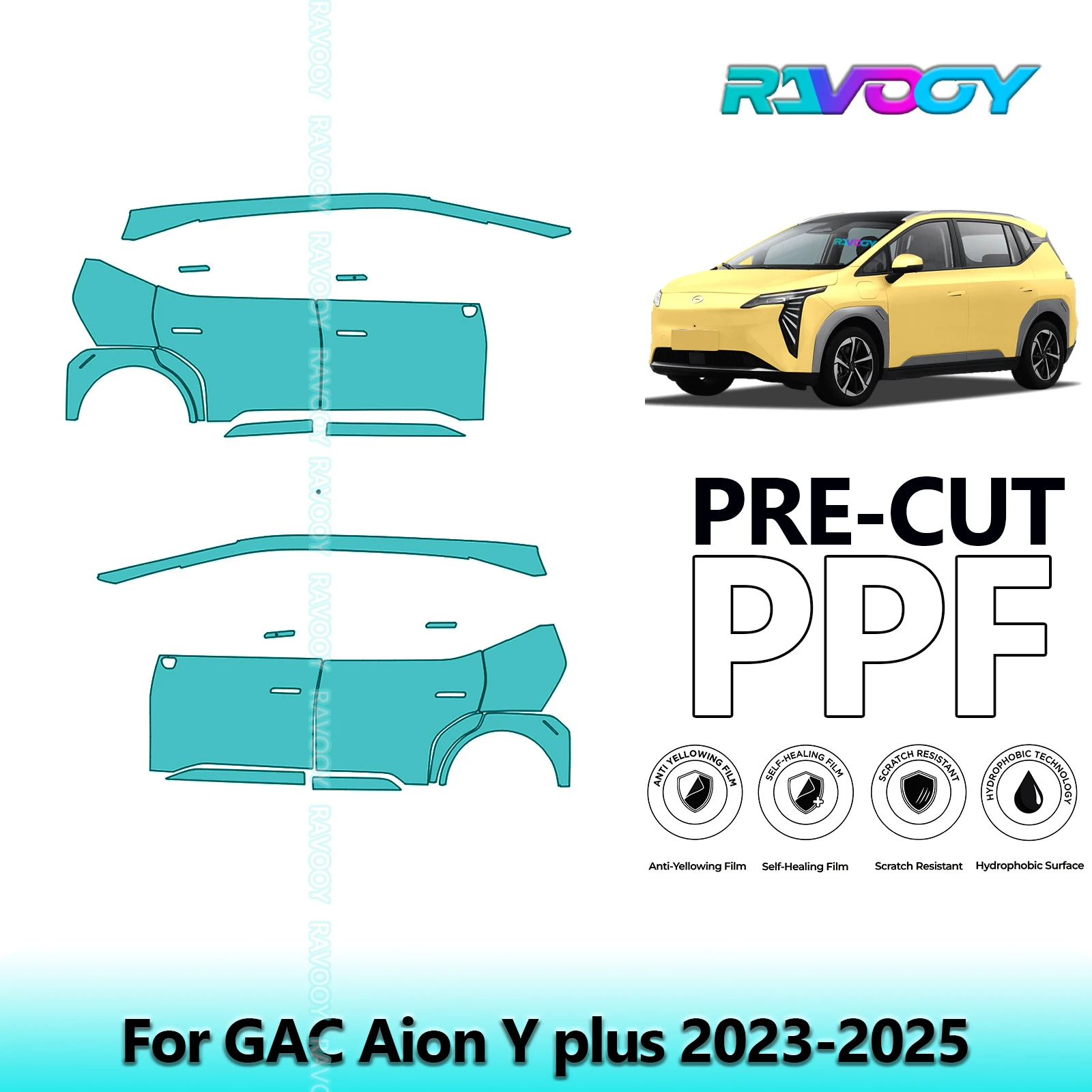 

For GAC Aion Y plus 2023-2025 8.5mil Clear Matte Pre-Cut PPF Door & A/B Pillar Kit TPU Paint Protection Film Set