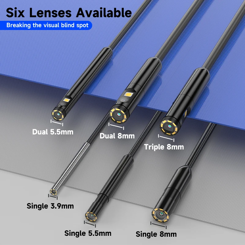 1-15m 1080P HD 3.9mm 5.5mm 8mm Probe with 7'' IPS Screen Detachable Design Replaceable Inspection Camera for Car&Pipeline&Sewer