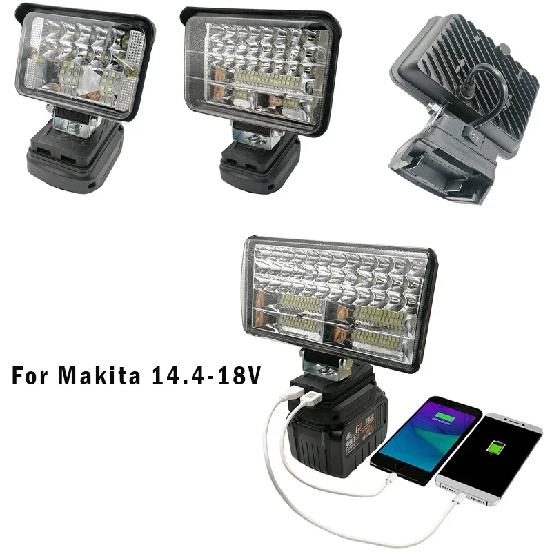 NEW Outdoors Spotlight Light Work LED Flashlight for Makita 14.4-18V BL1430 BL1830 Lithium Battery USB Outdoor Lighting with USB