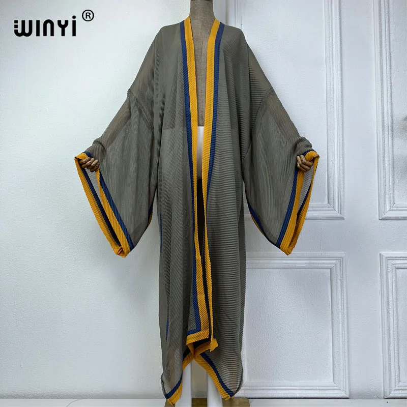 WINYI new 2023 Europe Pleated dress Beach Wear elegant Africa women Cardigan holiday party Kimono cover-ups for women maxi abaya