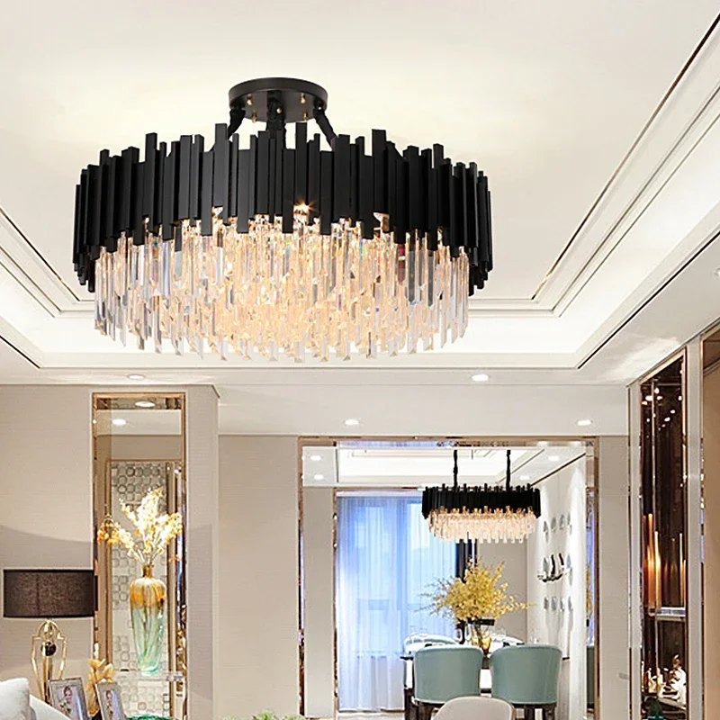 Imagem -03 - Modern Crystal Chandelier For Living Room Led Pendant Light Oval Long Sala de Jantar Hotel Hall Decor Preto Quarto