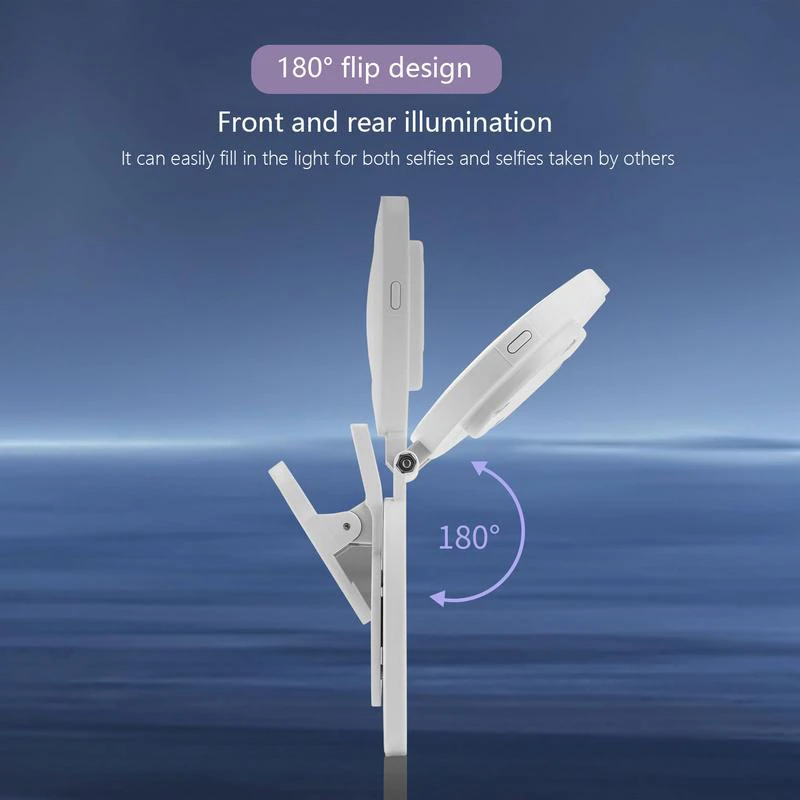 Xiaomi 3 في 1 ضوء سيلفي قابل لإعادة الشحن، ضوء حلقة LED محمول مع حامل هاتف مرآة قابل للطي لمكالمات الفيديو المباشرة