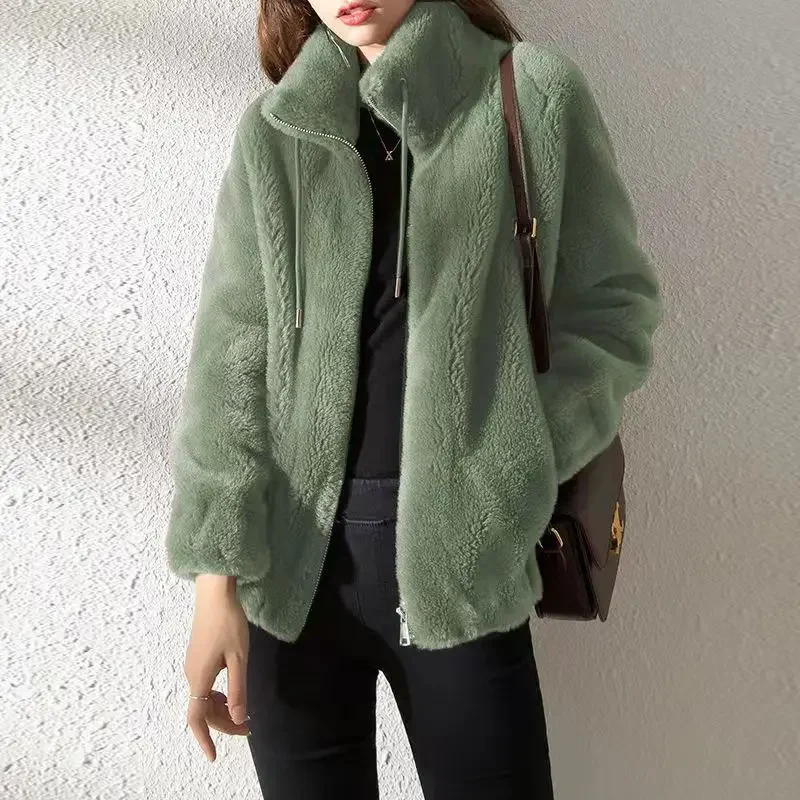 Fluffy Faux Fur Coat Parka Femme Winter Warm Coats Zipper Long Sleeve Jackets For Women 2022 Korean Parkas Green Red Fashion New