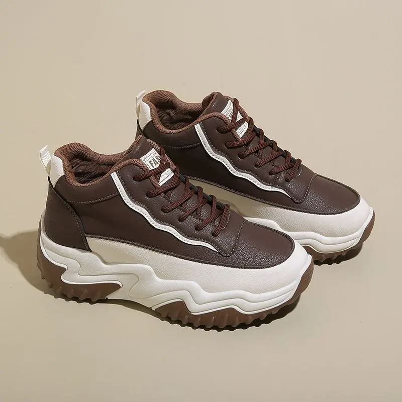 

2025 Autumn New Ins Korean Thick Sole Women's High Top Sneakers Lightweight Chunky Shoes for Sports Casual Wear Trendy Design
