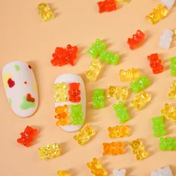 50pcs Candy Color Cute Kawaii Resin Bear Nail Charms Colorful Flatback 3D Nails Parts DIY Rhinestone Manicure Accessories