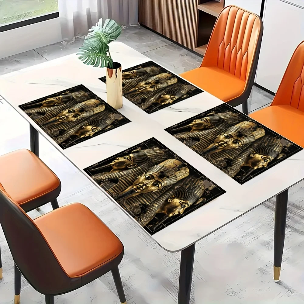 Egyptian Art Placemats Set of 4 Vintage Pharaoh Place Mats for Dining Table Kitchen Decor Washable Linen Like History Lover Gift