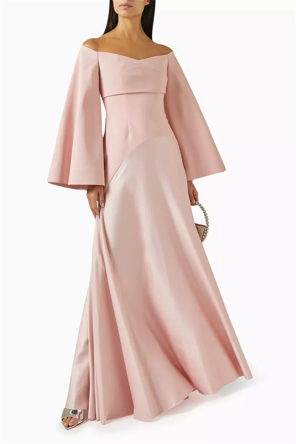 

Customized Pleat Strapless Long Ball Evening Dress Floor Length Classic Party Dress Floor Length High Neck Prom Gown