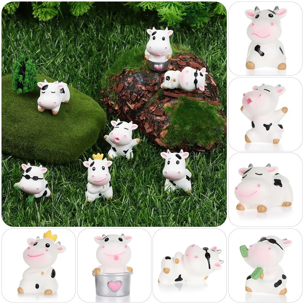 1PC Cartoon Mini Cow Figurines Miniature Cattle Scene Animal Model Little Statue Fairy Garden Micro Landscape Home Decoration