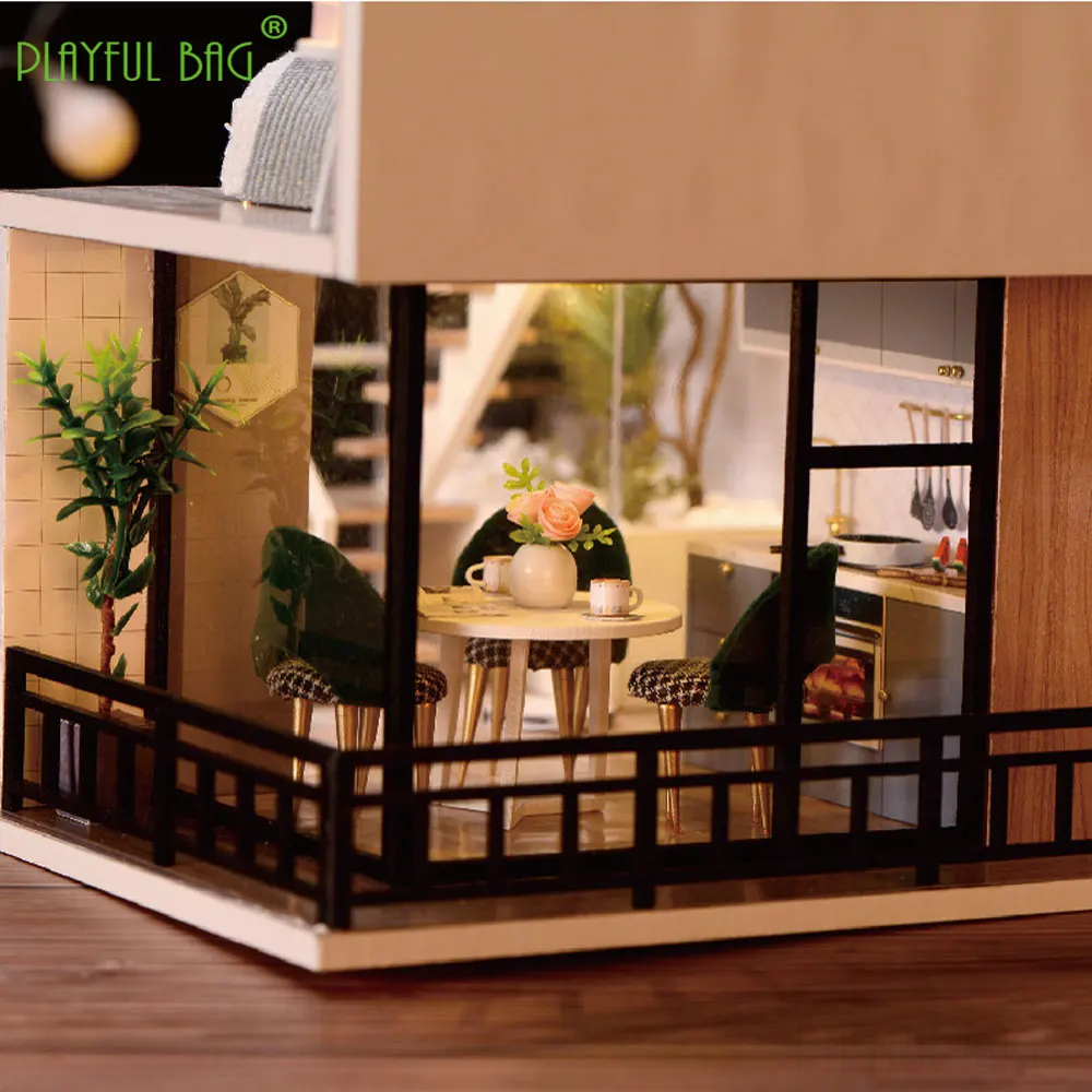 DIY Cabine Comfortabele Tijd Creatieve Handgemaakte Gemonteerd Villa Model Kinderen Speelgoed Leuke Kerstcadeaus Houten Mini Poppenhuis UG357