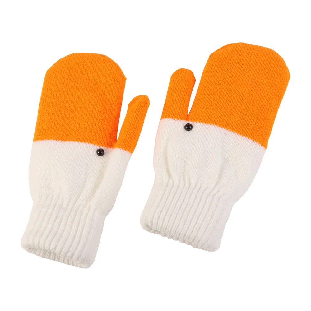 Creative Orange Cartoon Goose Gloves Polyester Thickened Winter Knitted Gloves Windproof Warmer Anti-cold Mittens Women