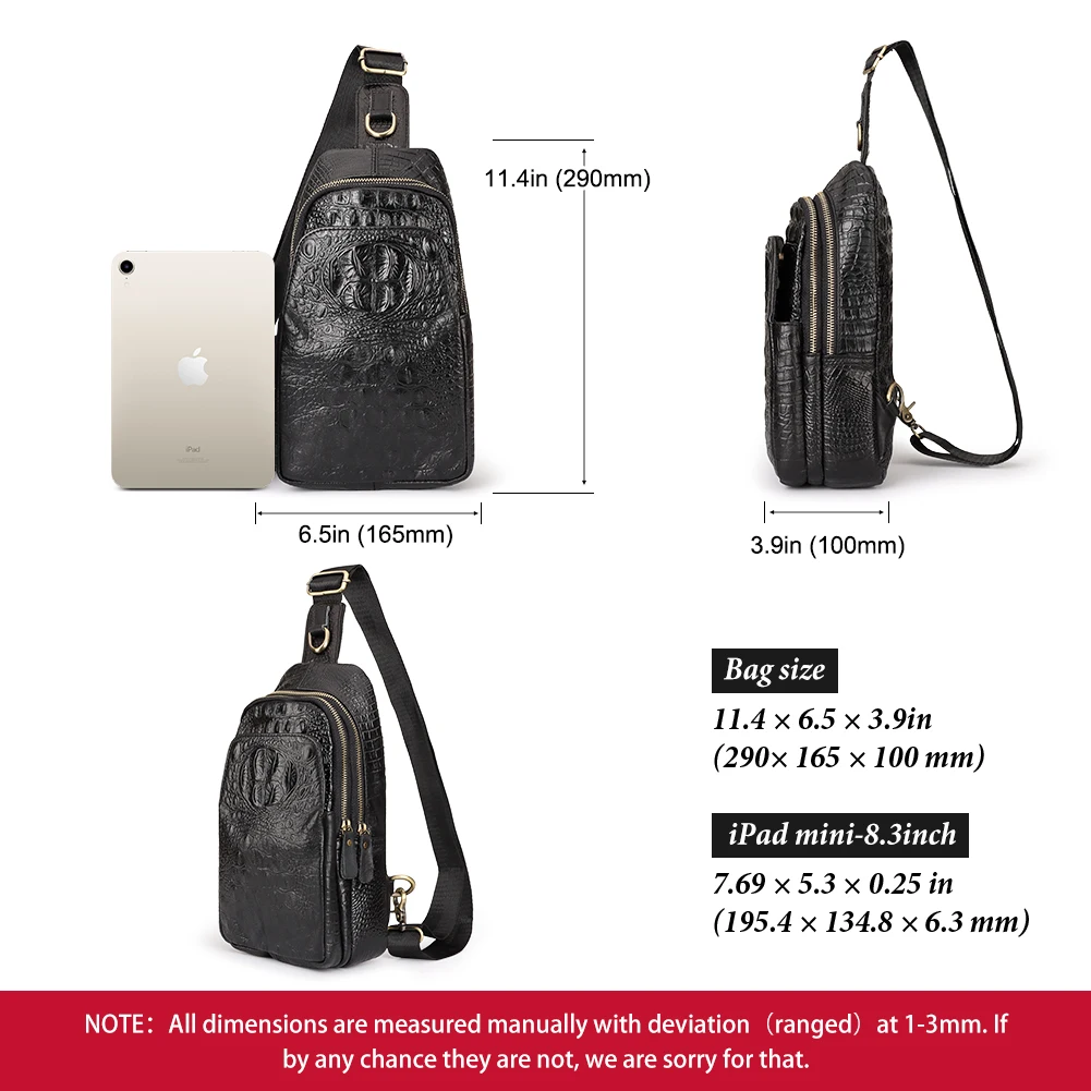 GZCZ Classic Crossbody Bag For Men Layer Leather Crocodile Pattern Chest Bag Retro Mobile Phone Bag Outdoor Travel Bag