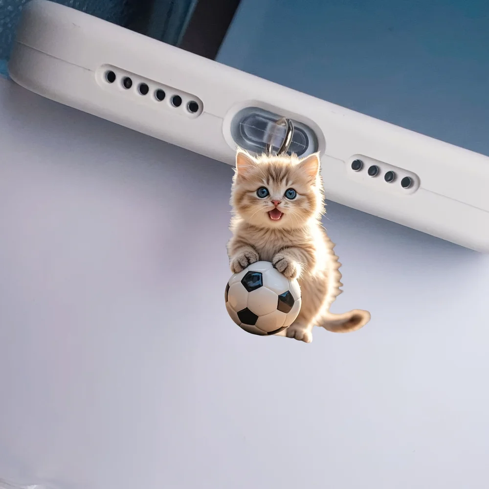 2d Cartoon Acrylic Football Cat Phone Dustproof Plug Suitable For Iphone Lightning Connector And Type-C Oval Connector