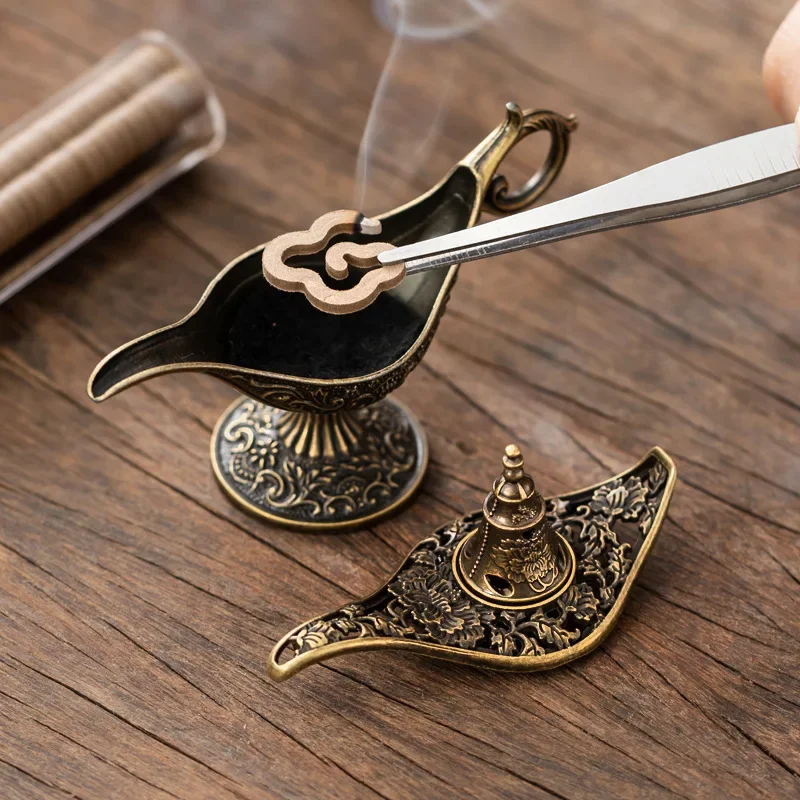 Small Xiangyun Incense Burner Metal Aroma Furnace Gifts Wishing Aladdin Lamp Decor 42pcs Pan Fragrance Alloy Incense Burner ﻿