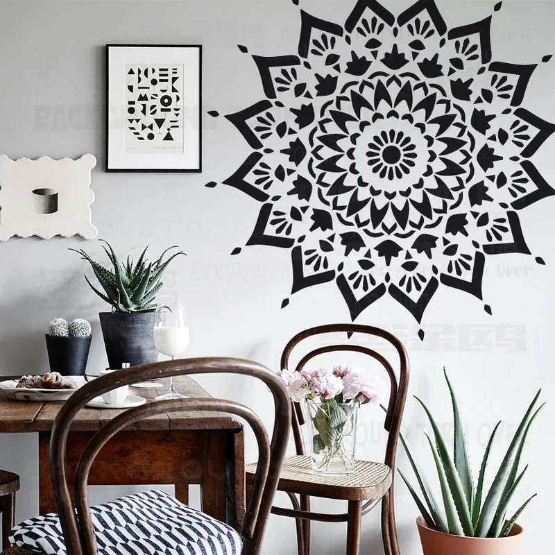 Mandala Wall Stencil Reusable 110cm-150cm DIY Round Walls Floors Large Flower Pattern Painting Template