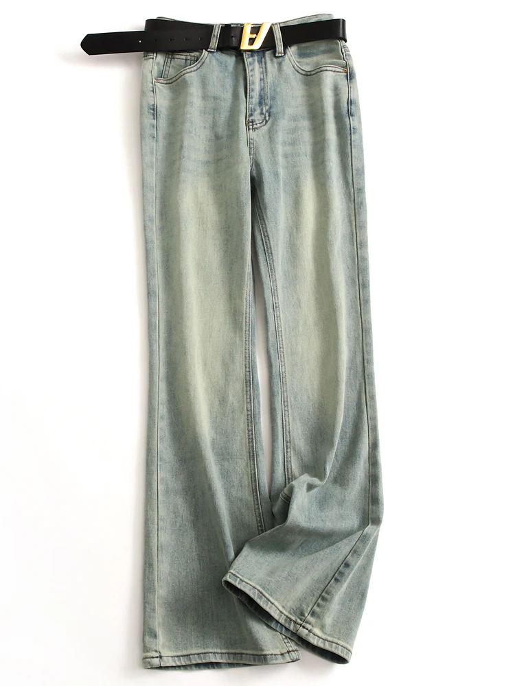 

Retro Distressed High Waist Bell Bottom Jeans Women's Long Pants Slimming Leg Lengthening Covering Hipbones Denim Jeans