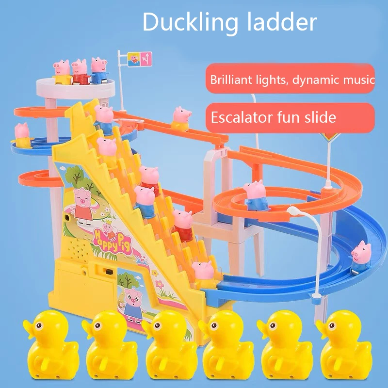 DIY Track Toy Climb Stairs For Boys Girls Children\'s Cartoon Ducks  Electronic Music Lights Toys Kids Funny Game Birthday Gifts