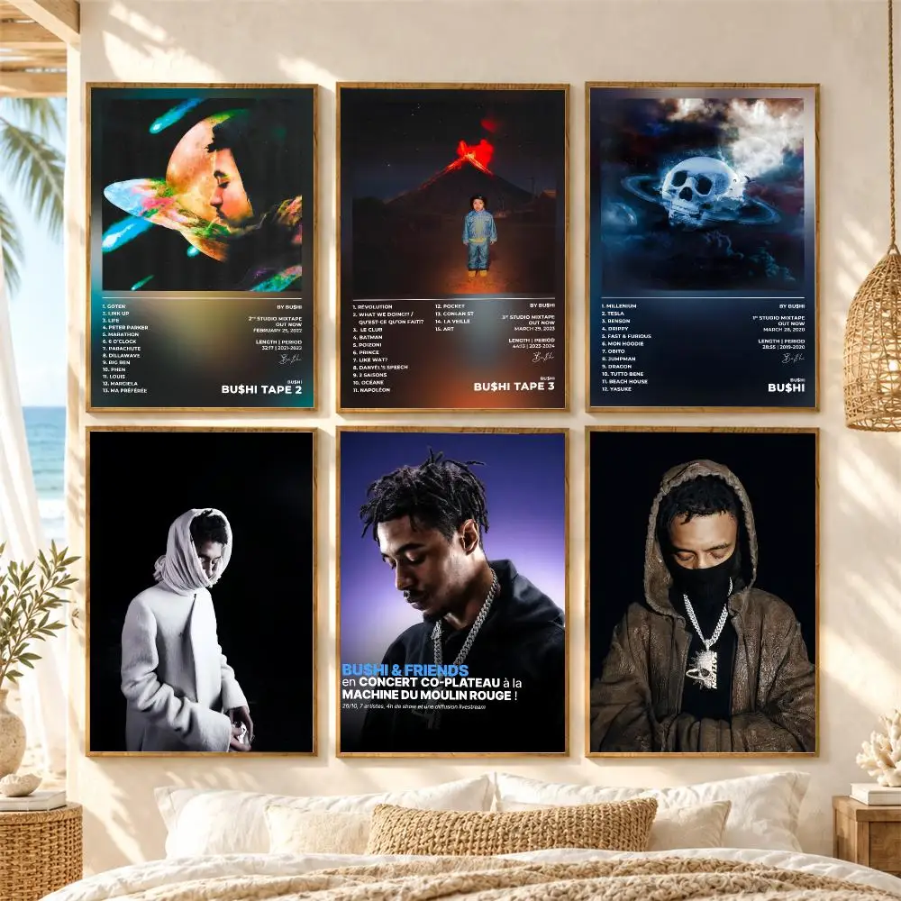 French Rapper B-BU$HI Poster Self Adhesive Wall Art Decor HD Mural Stickers for Living Room Bedroom Home Housewarming Gift