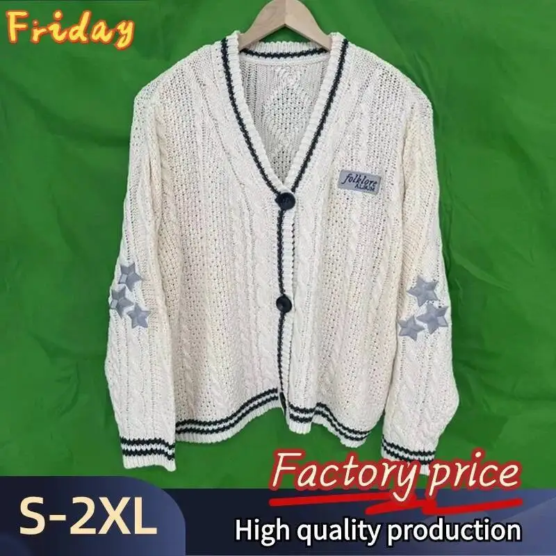 

Зимний вязаный фольклорный бежевый кардиган, рождественский свитер, осенний свободный кардиган Y K, женские винтажные повседневные топы цвета хаки TTPD, женские топы