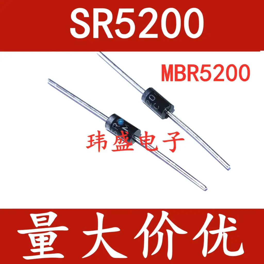 20PCS MBR5200 = SR520 SB5200 SR5200 schottky rectifier diode 5 a 200 v DO-27 in stock 100% new and original