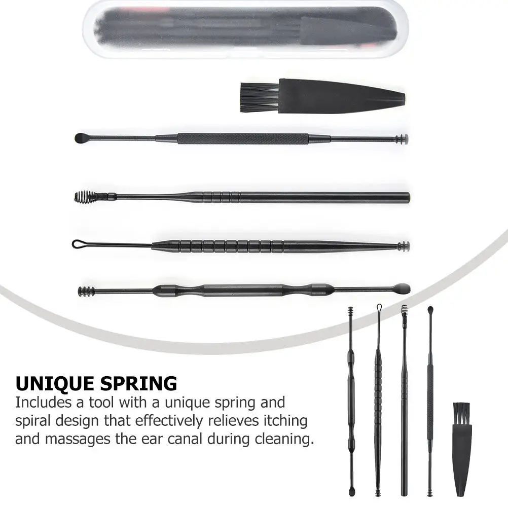 1Set Ear Wax Removal Tool Set High Grade Steel Ear Cleaner Kit Anti Skid Ergonomic Handle Spring Spiral Itch Relief Massage Safe