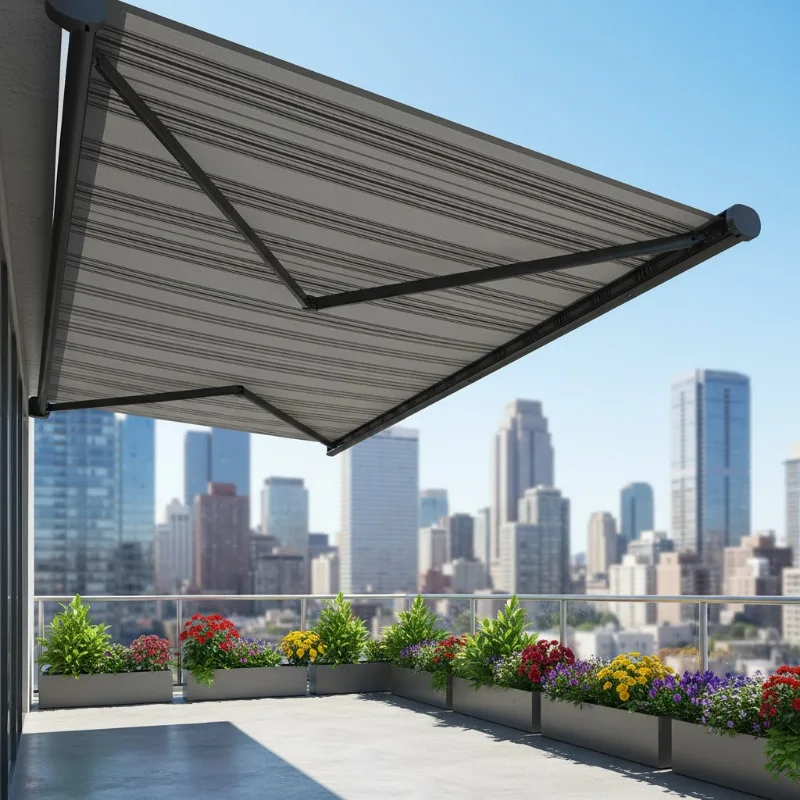 Heavy Duty Aluminum Frame Electric Acrylic Canvas Remote Control Retractable Awning, PDC Coated, Freestanding