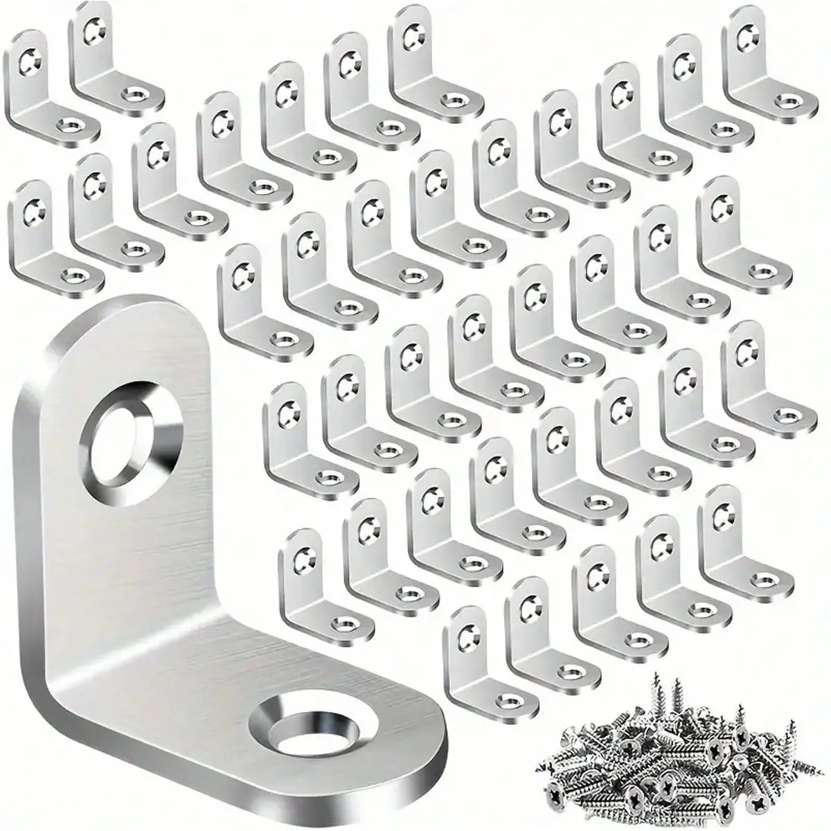 30pcs/10sets Stainless Steel L Brackets - Small Right Angle Corner Brace for Shelves, Wood Furniture, Chair