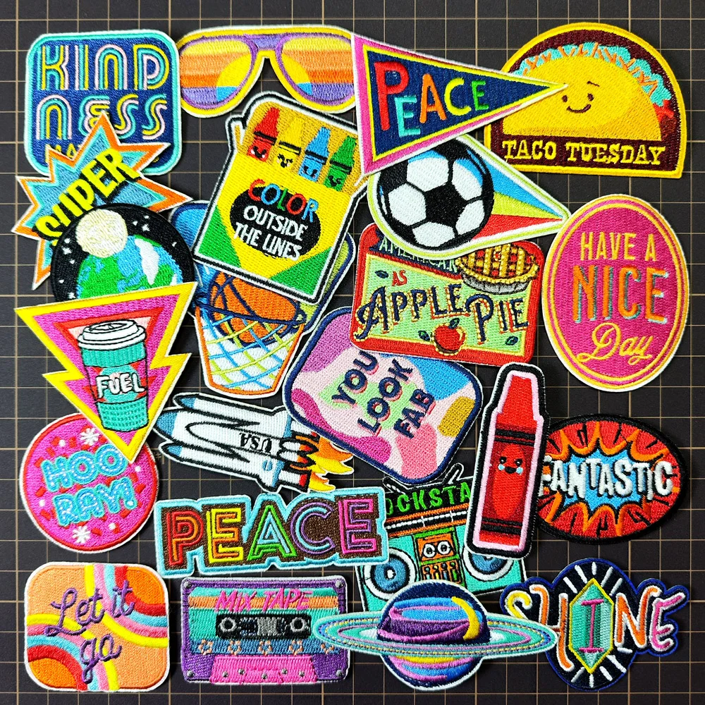 HAVE A NICE DAY Patch for Clothing Iron on Embroidered Sewing Applique Cute Fabric Badge Apparel Accessories Patches Peace