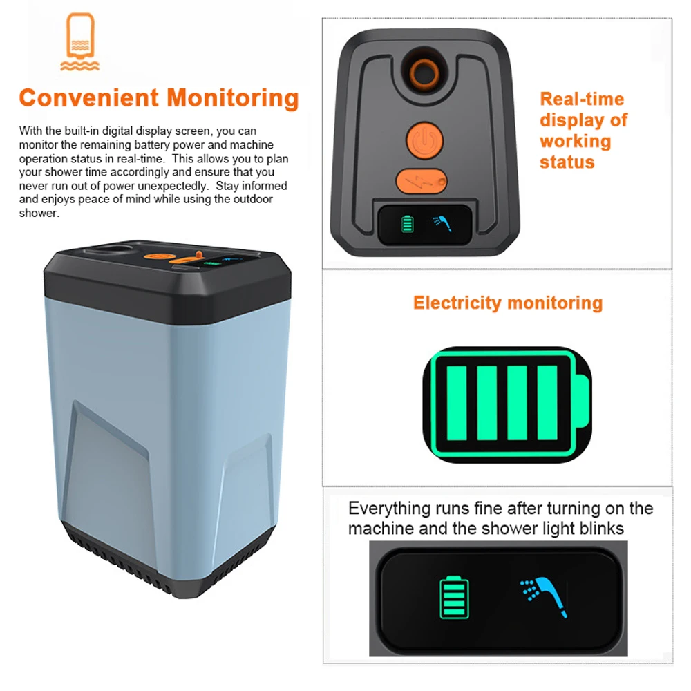 Zewnętrzna elektryczna pompa prysznicowa przenośna prysznic kempingowy wielokrotnego ładowania zasilany z baterii prysznic wodoodporny do podlewania