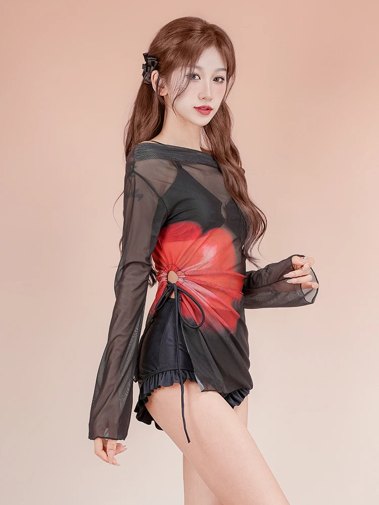Elegant sexy long sleeve chic bikini three-piece swimsuit 2025 new recommended pool party beach vacation swimwear women's summer