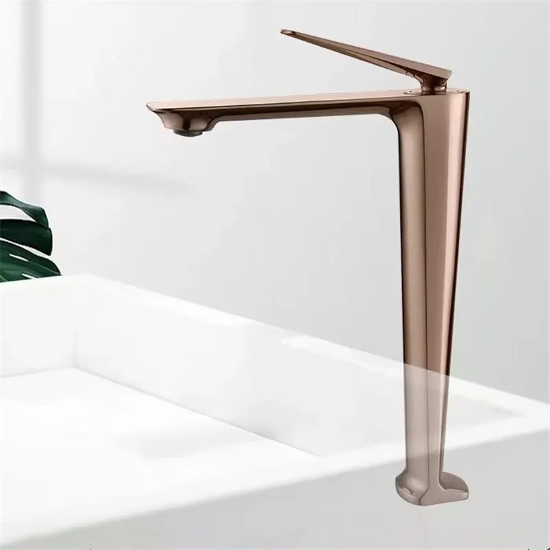 

Rose Gold Basin Faucet Brushed Tall Bathroom Hot and Cold Black Sink Deck Mounted Toilet Mixer Water Tap