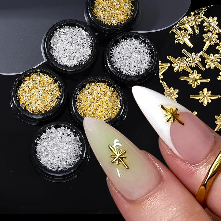 6 Boxes/set 3D Star Nail Art Charm Gold Silver Y2K Alloy Flat Back Star Nail Jewelry Punk Design Nail Art Decoration Accessories