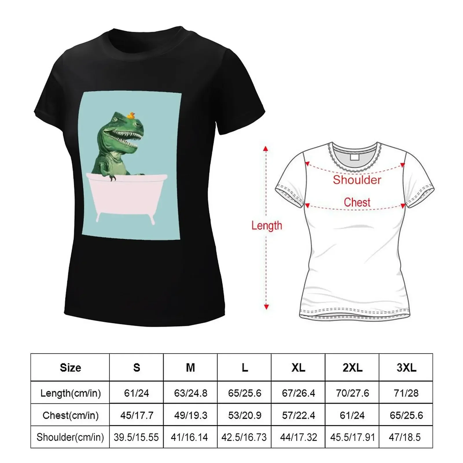 Playful T-Rex in Bathtub in Green T-shirt graphics vintage clothes tight shirts for Women