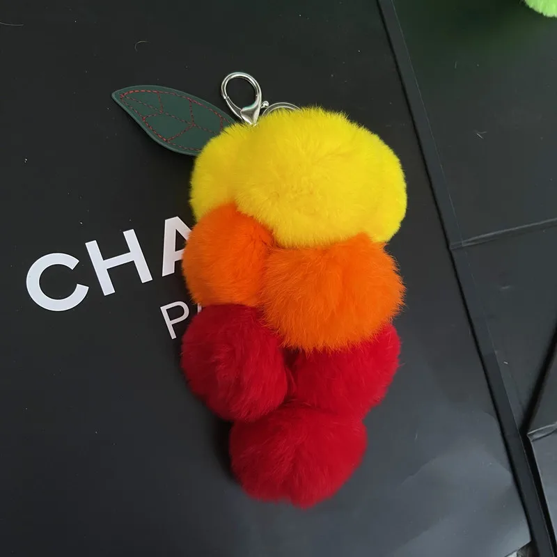 2024 New Pompom Grape Keychain Cute Fluffy Plush Grape Keychains Women Girl Bags Keyrings Cars Key Ring Gift Charming Decoration image 2