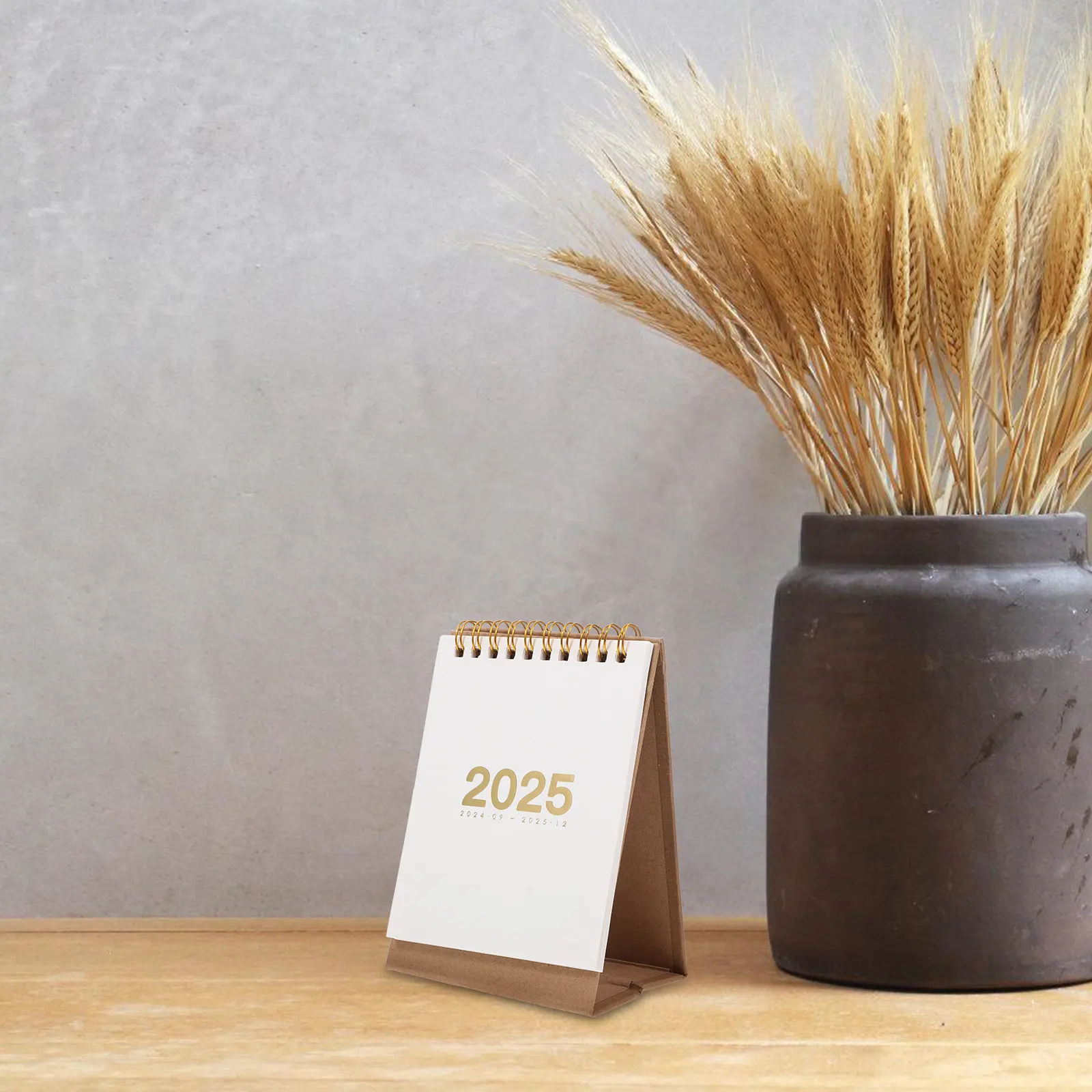 2025 Compact Desk Flip Calendar Japanese Minimalist Design Metal Doublewire Bound Daily Planner for Professionals Students