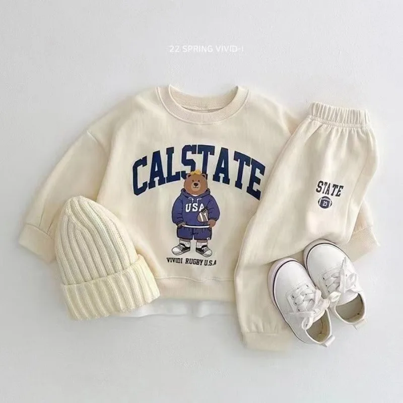 Winter Spring Baby Girls Boy Clothes Set Toddle Kid Cotton Embroidery Letter Sweatshirts Pullover Top and Pants 2 Pieces Suit