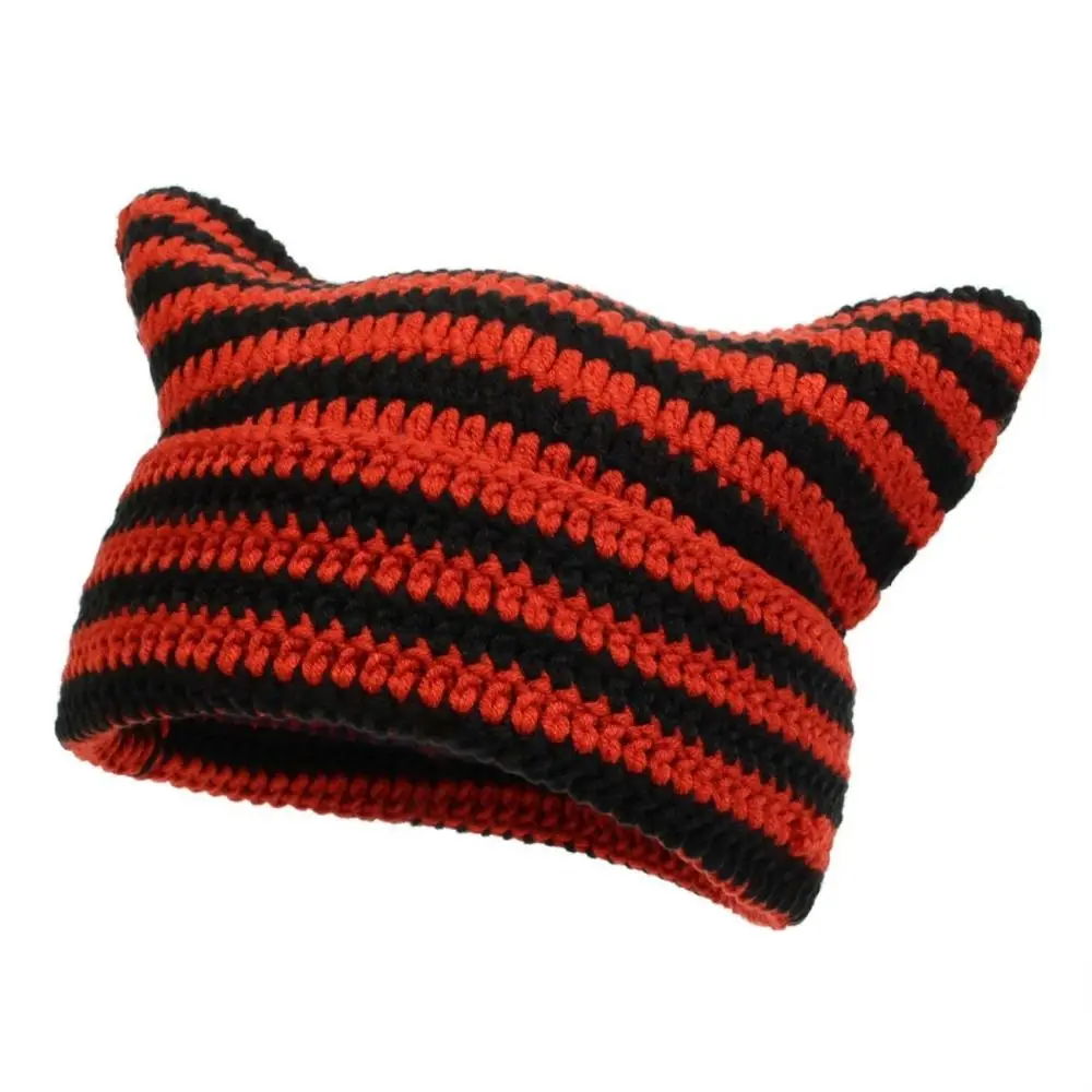 Fashion Y2K Cat Ears Beanie Hats Cute Harajuku Little Devil Cap Punk Sweet Cool Pullover Hat Winter Autumn