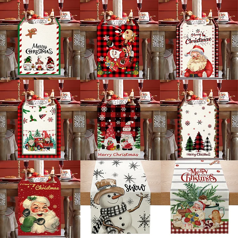 

Christmas Linen Table Runner Snowman Xmas Tree Home Dining Table Cover Tablecloth 2023 Navidad Noel Christmas Decorations 2024