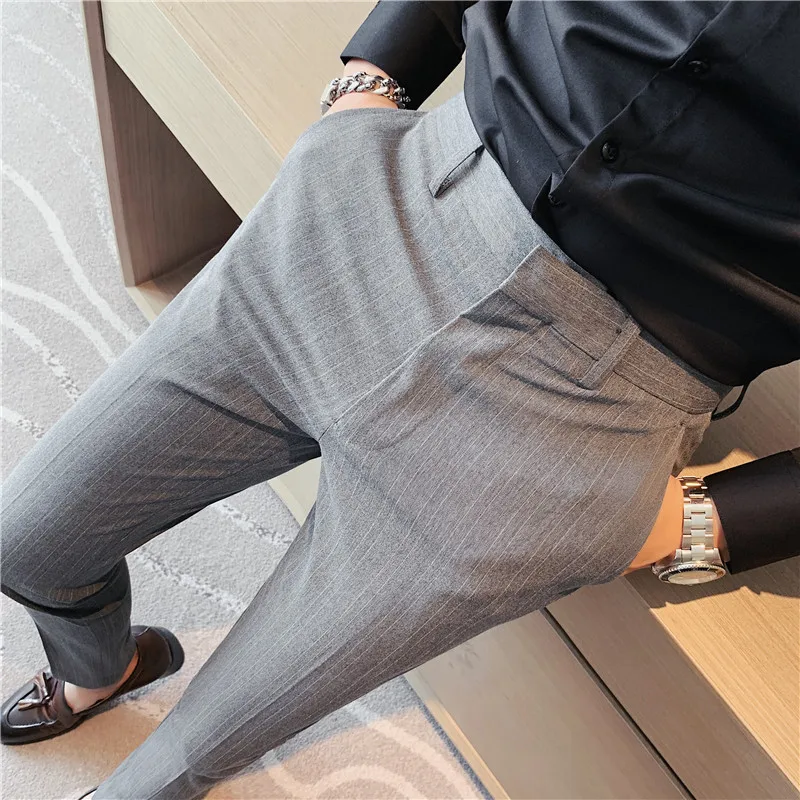 Plus Size 40 42 Spring Summer Double Line Stripe Suit Pants Men Clothing 2022 Korean Slim Fit Business Formal Wear Office Pants