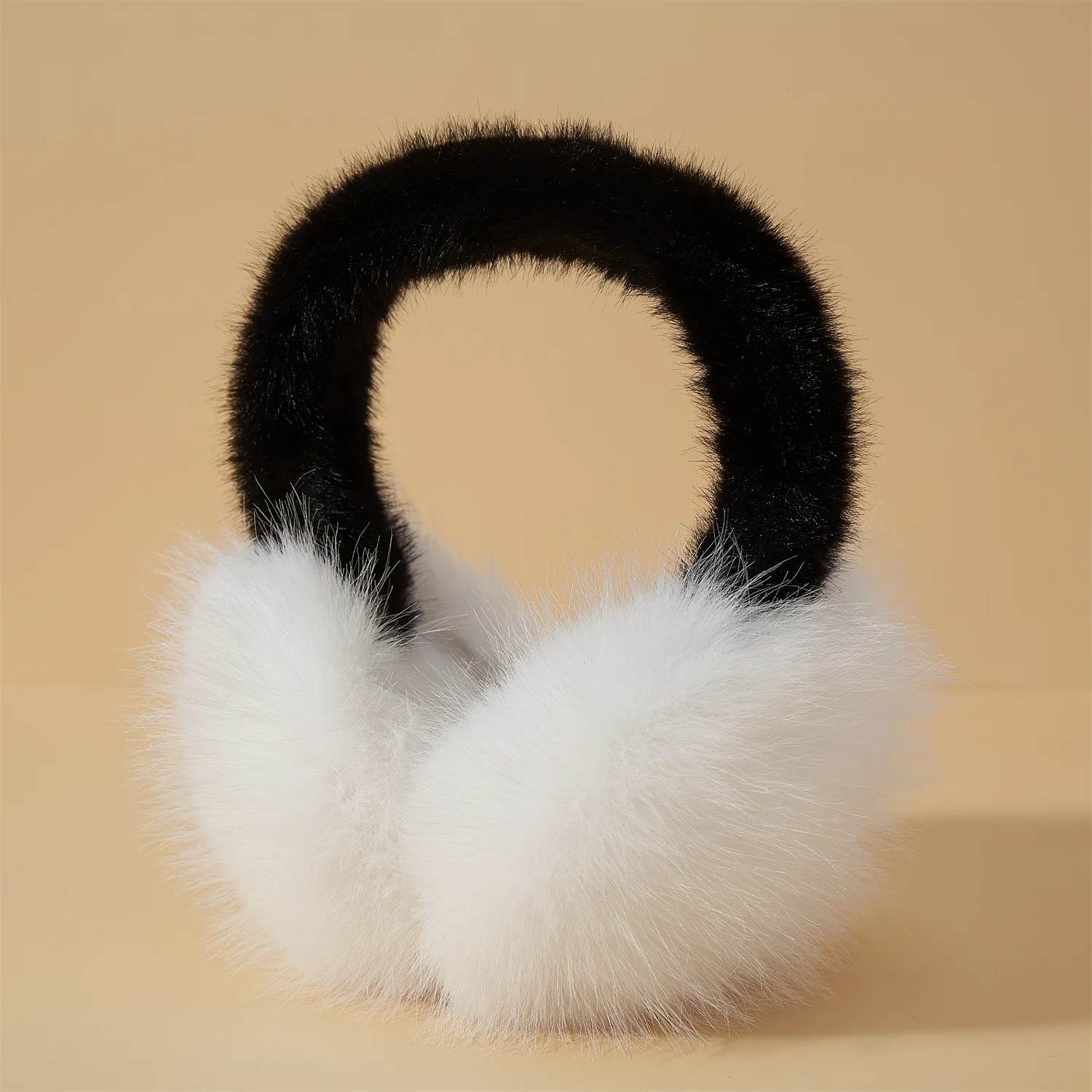 

Trendy Contrasting Black Earmuffs 2025 Innovative Cute Colorful Art Matching Imitation Fox Fur Earmuffs for Woman Girl Winter