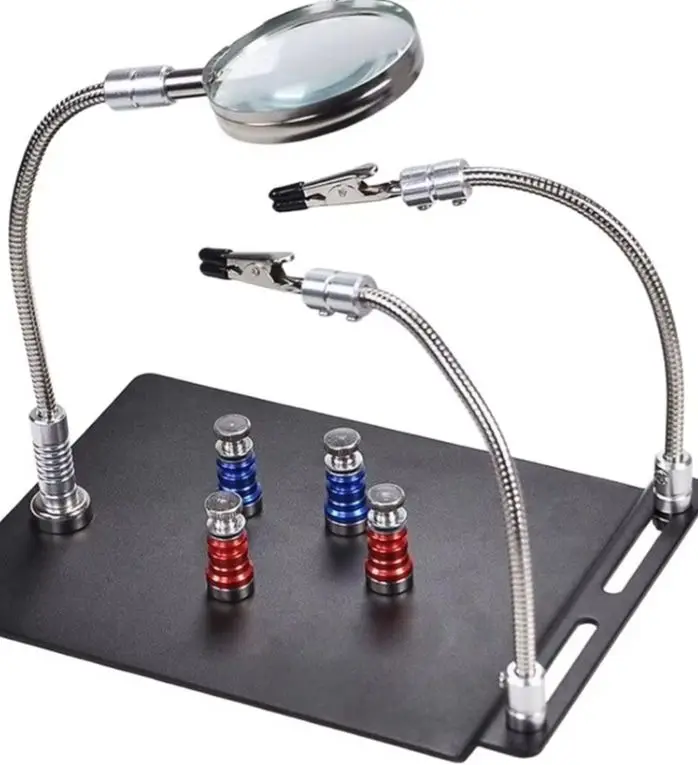 Helping Hands Soldering Tool With Flexible Magnetic Arms Magnifying Glass Clip Stand For PCB Circuit Board Repair And Welding Wo