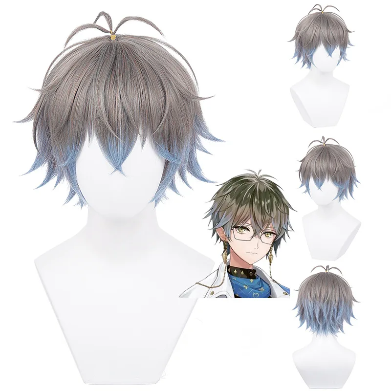 Vtuber NIJISANJI EN Ike Eveland Cosplay Wig 30cm Short Luxiem Ike Eveland Heat Resistant Synthetic Hair Party Wigs + Wig Cap