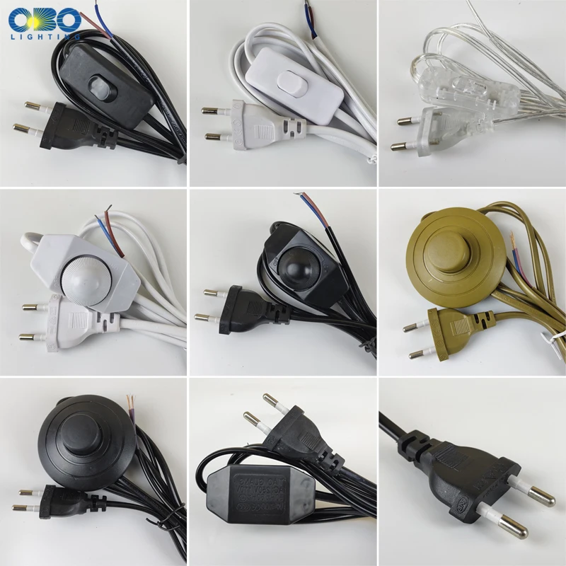 EU Plug With Switch Wire 1.7M Dimmer Black/White Lamp Cable For Table Lamp For Floor lamp 110-220V Electricity Wire US Plug