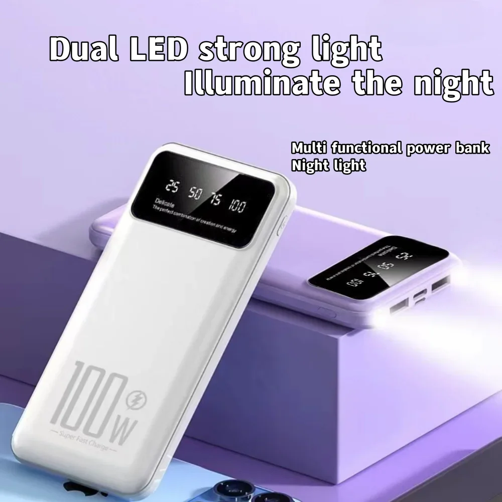 100w Power Bank 100000mah Super Fast Charging With LED Lighting Portable External Power  For Iphone15 14 Samsung Xiaomi