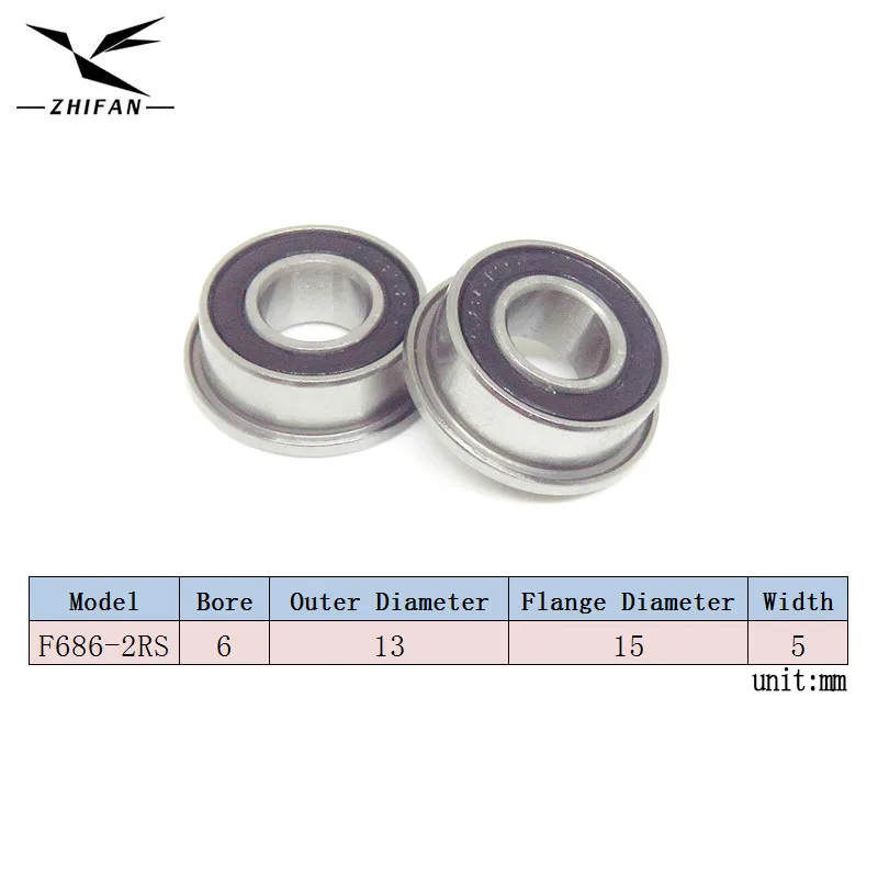 8Pcs F686 2RS Flange Ball Bearing 6x13x5 F686RS Flanged Ball Bearing 6*13*5 Deep Groove Ball Bearing