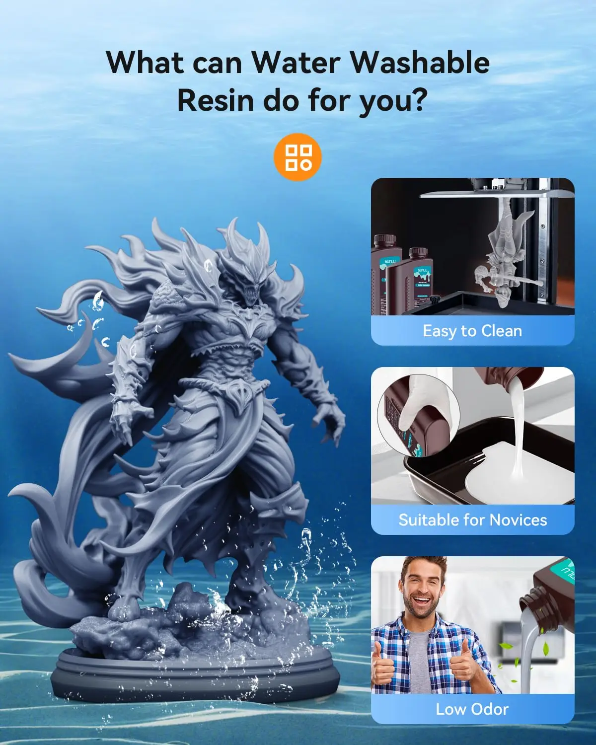 SUNLU 5KG  Standard / Water-Wash 3D Resin 405nm UV Resin For most SLA/DLP/LCD 3D Printer Material UV Sensitive 1kg